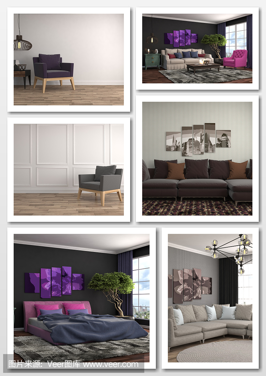 現(xiàn)代家居室內(nèi)拼貼畫。三維演示